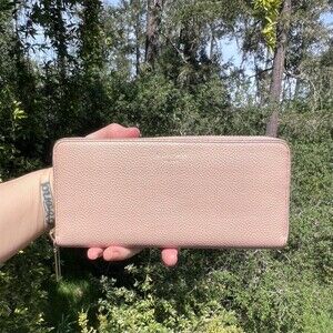 KATE SPADE Womens Pink Pebble Leather Zip-Around Continental Wallet with Silver